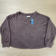 Hollister Sweater Women's Large Brown Crop Fuzzy Knit Long Sleeve Super Soft NEW