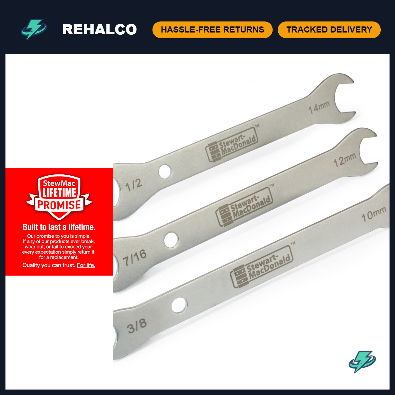Guitar Tech Wrench Set - 3 Double-Ended Tools for Jacks, Pots & Switches