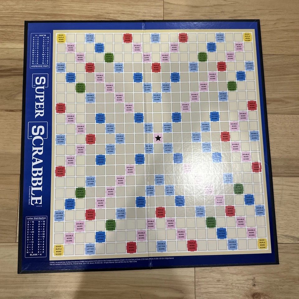 Super Scrabble 2014 Board Game Hasbro 200 Wood Letter Tiles 441 Spaces Complete - Image 3 of 4