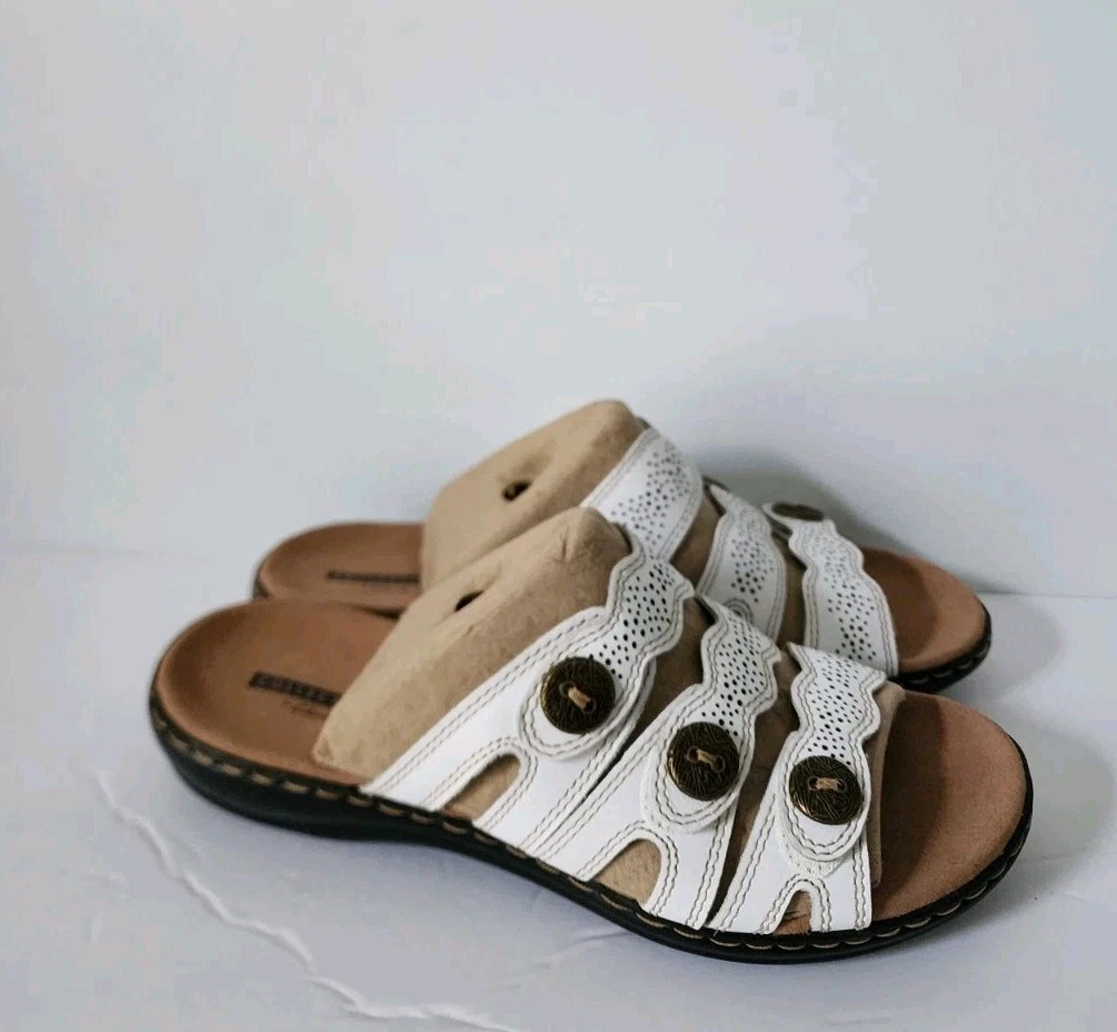 Nuovi sandali donna Clarks collezione pelle slide Laurieann bianco rubino taglia 8