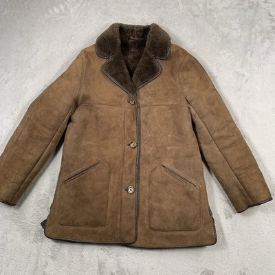 Sheepskin Coat Womens UK 14 Brown Shearling Vintage Borg Fleece Sherpa Warehouse