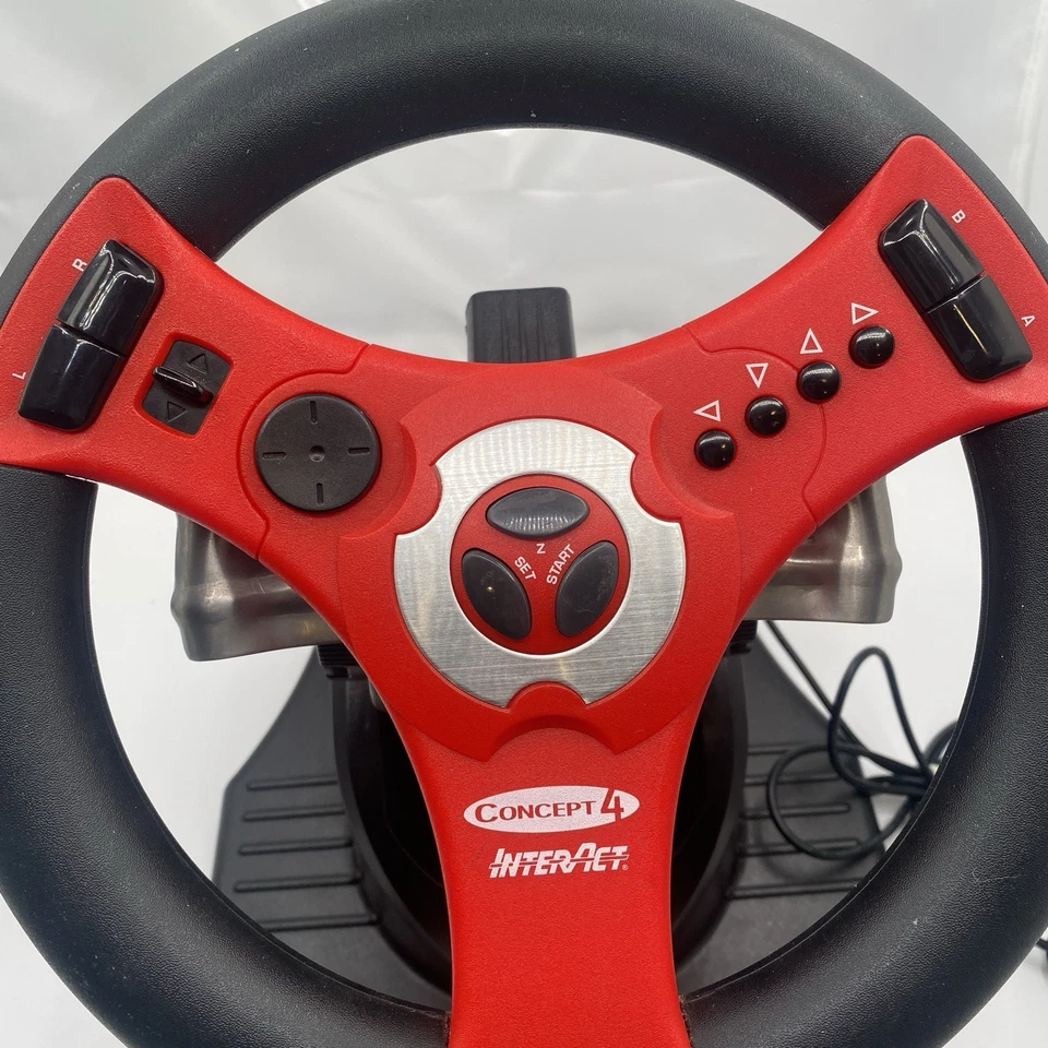Concept 4 Interact N64 Red Black Racing Steering Wheel Foot Pedal AC Powercord - Image 3 of 4