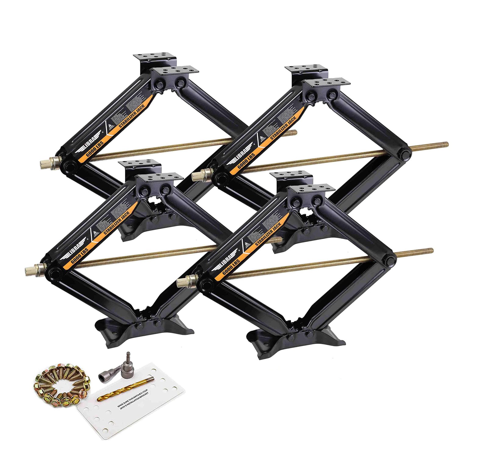 RV Trailer Stabilizer Jack Set 4 24 6000lbs Leveling Scissor Black 26020A LIBRA