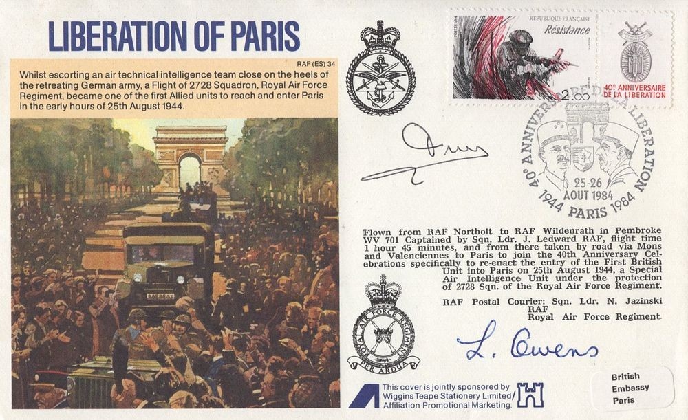 SAS WWII veteran Len Owens signed Liberation of Paris cover