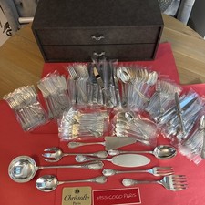 SET MENAGERE 128 P CHRISTOFLE  MARLY METAL ARGENTÉ TRÈS BEL ETAT COFFRE 10