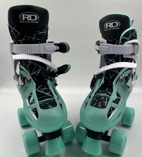 ROLLER DERBY PRODIGY KIDS' QUAD SKATES WHITE/GREEN 3-6 - - Scratch Dent