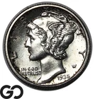 1935-D Mercury Dime, Strong Full Split Bands, Solid Gem BU++ Tougher Date!