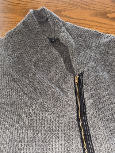 Minkas Shaggy Knit Zip up Sweater M Y2K Gray Black Multi texture Asymmetrical - Picture 5 of 7