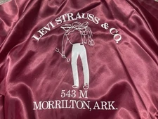 vtg Levis Strauss Co Morrilton AR Manufacturing Plant satin bomber jacket sz XL