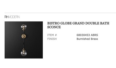 RH Modern Bistro Globe Grand Double Bath Wall Sconce, Burnished Brass