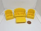 Vintage Fisher Price little people yellow living room sofa chairs coffee table