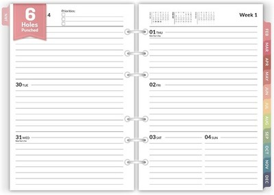 2026 Weekly & Monthly Planner Refills for A5 6-Ring Binders, Nov 2026, White 