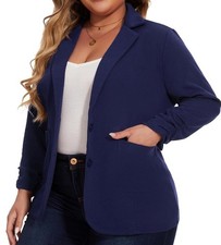Women's 3/4 Ruched Sleeve Open Front Lightweight Work Office Blazer XXL NWT