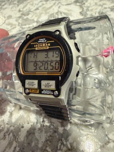 Vintage 90’s TIMEX Ironman Triathlon 85168 8-Lap Indiglo SS Bracelet NEW BATTERY