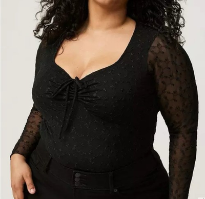 #ad TORRID Black Long Sleeve Mesh Tie front Top 5 $12.00