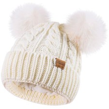 Women's Winter Hat Soft Knit Beanie with Faux Fur Pom Hat with Warm Fleece Li...