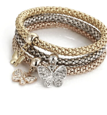 3 Stück Zinklegierung Schmetterling Anhänger Bettelarmband Dehnbar Armband