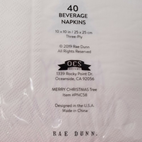 Rae Dunn Merry Christmas Tree Beverage Luncheon Paper Napkins 40 per pack New - Picture 6 of 8