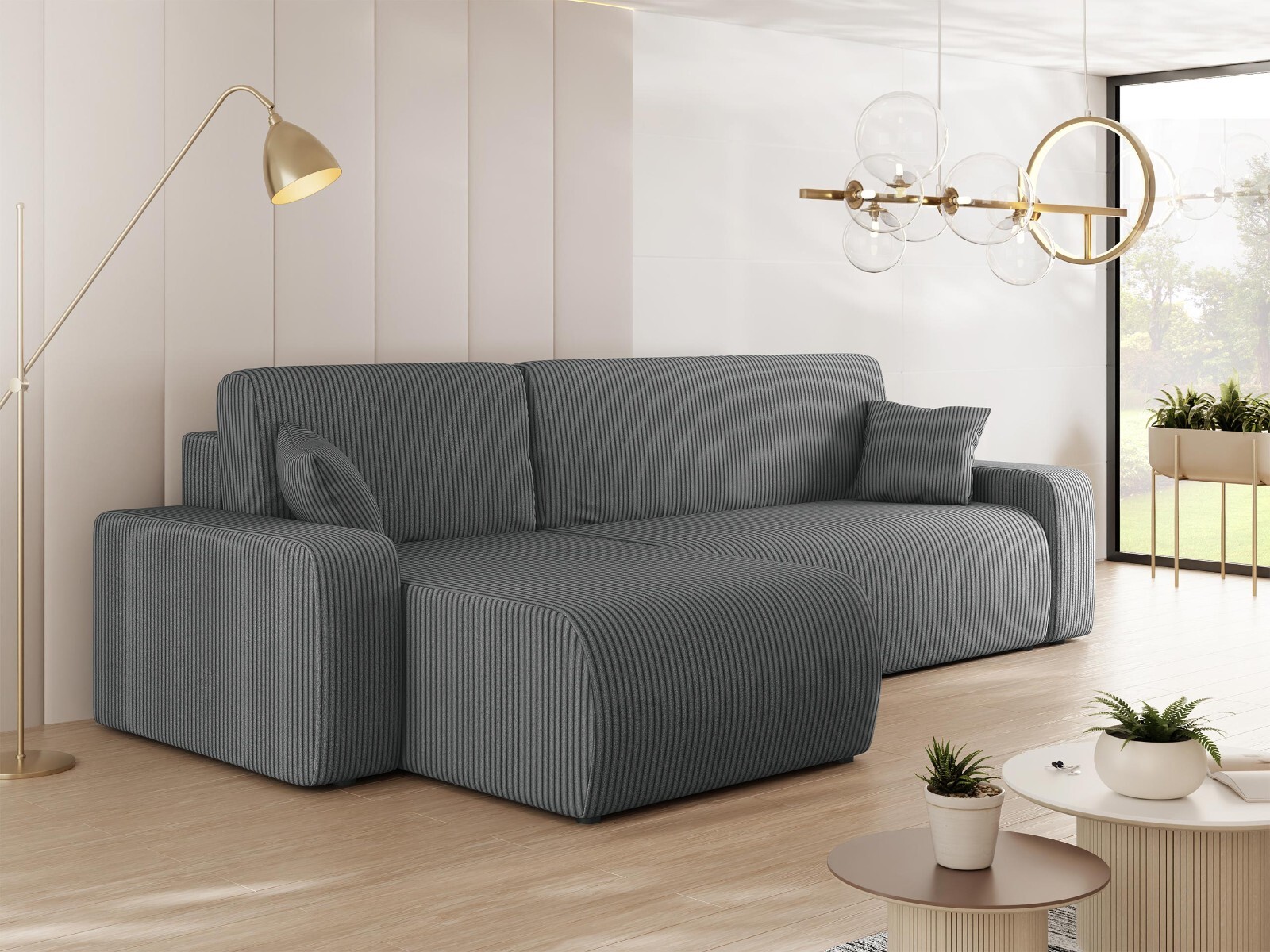 Ecsofa Wohnlandschaft Ezibia L Cord mit Bettkasten und Schlaffunktion NEU