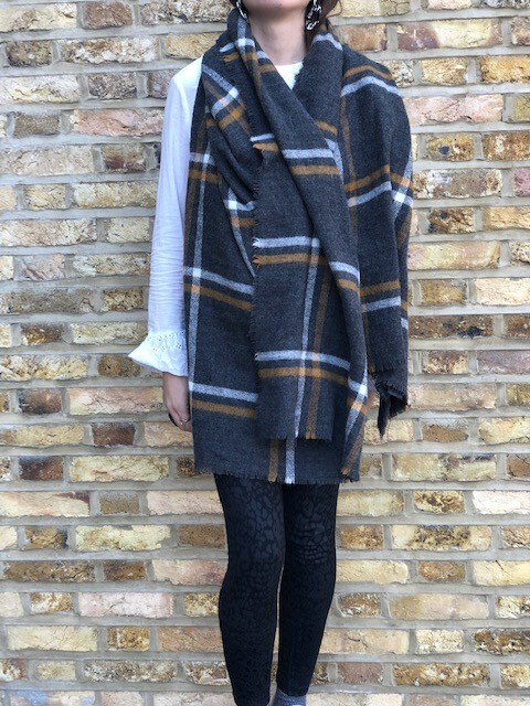 Zara Blanket Scarf Zara Scarf Maxi Shawl Grey Tartan Check Mustard