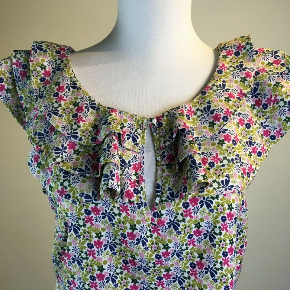 Liberty of London Floral Sleeveless Ruffle Top Multi-Color Pink Green Size Small - Photo 2/4