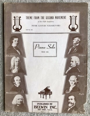 Vintage Belwin Piano Sheet Music Theme Second Movement, 5th Symphony Tchaikovsky