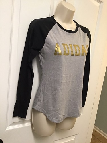 Adidas Climalite T Shirt Donna Manica Lunga Grigio Nero Oro Taglia XS 192 - Foto 2 di 8
