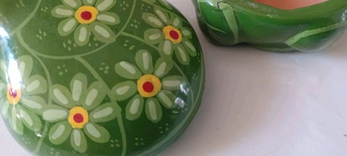 Big Eyed Green FROG Mexican Terra Cotta Pottery trinket box, Handpainted - Bild 6 von 7