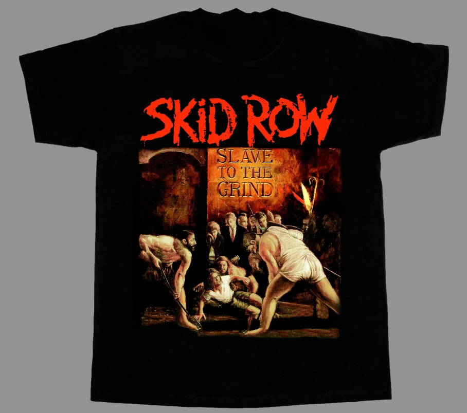 FILA Camicia unisex vintage SKID ROW SLAVE TO THE GRIND cotone nero tutte le taglie BL062