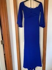 Badgley Mischka Womens Off The Shoulder Long Sleeve Gown Size 2 Cobalt