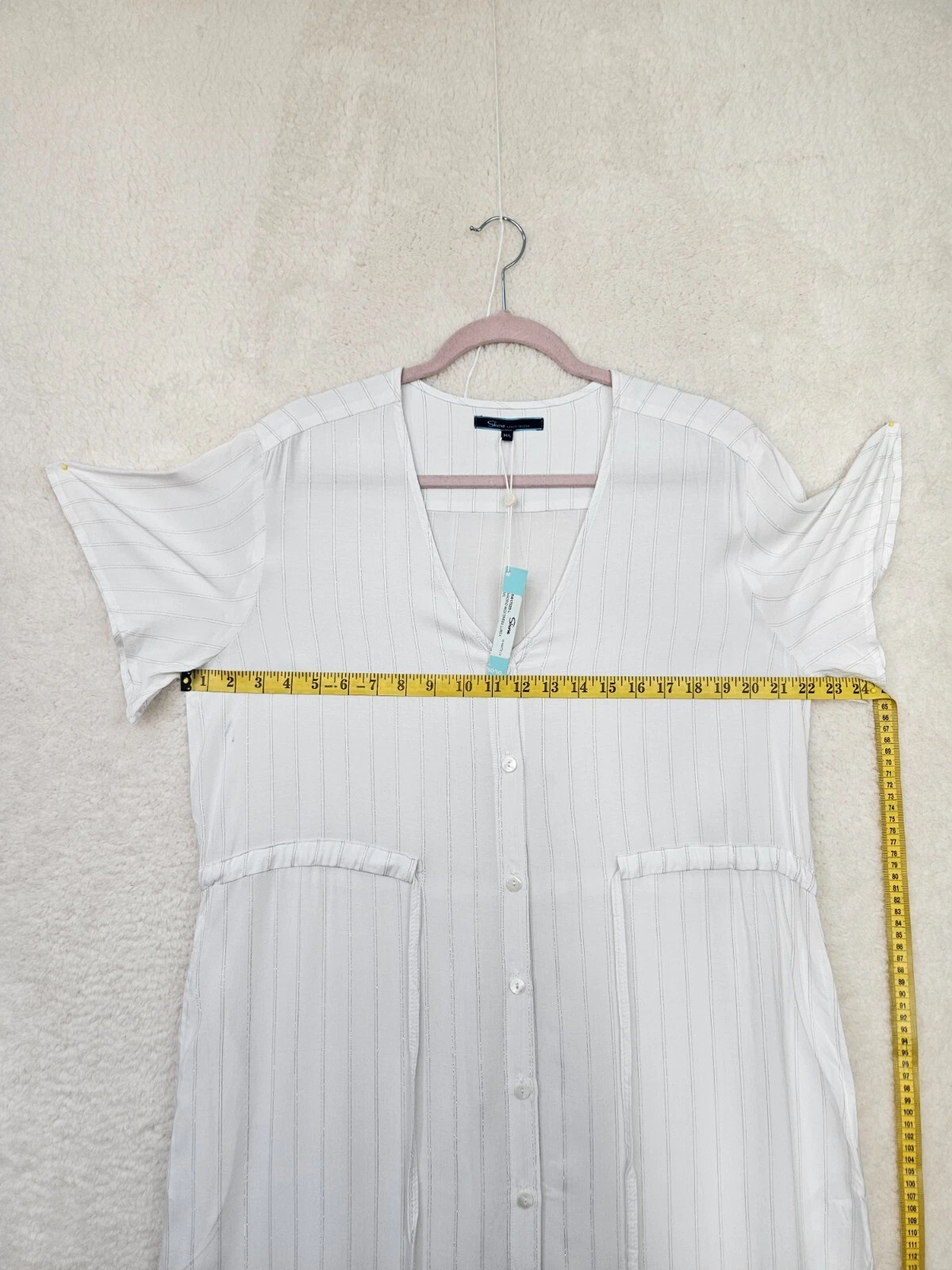 PALM ANGELS Shore Vestito Donna Grande Bianco Rayon Manica Corta Svasata Beach Board Copricostume K L