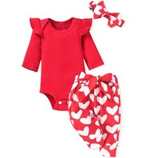 Preemie Baby Girls Fall Outfit Ribbed Romper Pants Set Warm Comfortable Fit