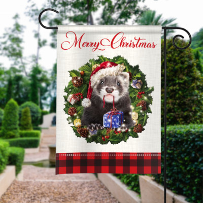 Ferret Merry Christmas Flag, Ferret Christmas Wreath Flag, Ferret Xmas Flag