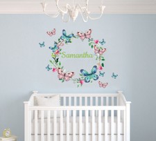 Custom Name Cute Butterflies - Baby Girl Nursery Wall Decal Decor - W 32"x H 25"