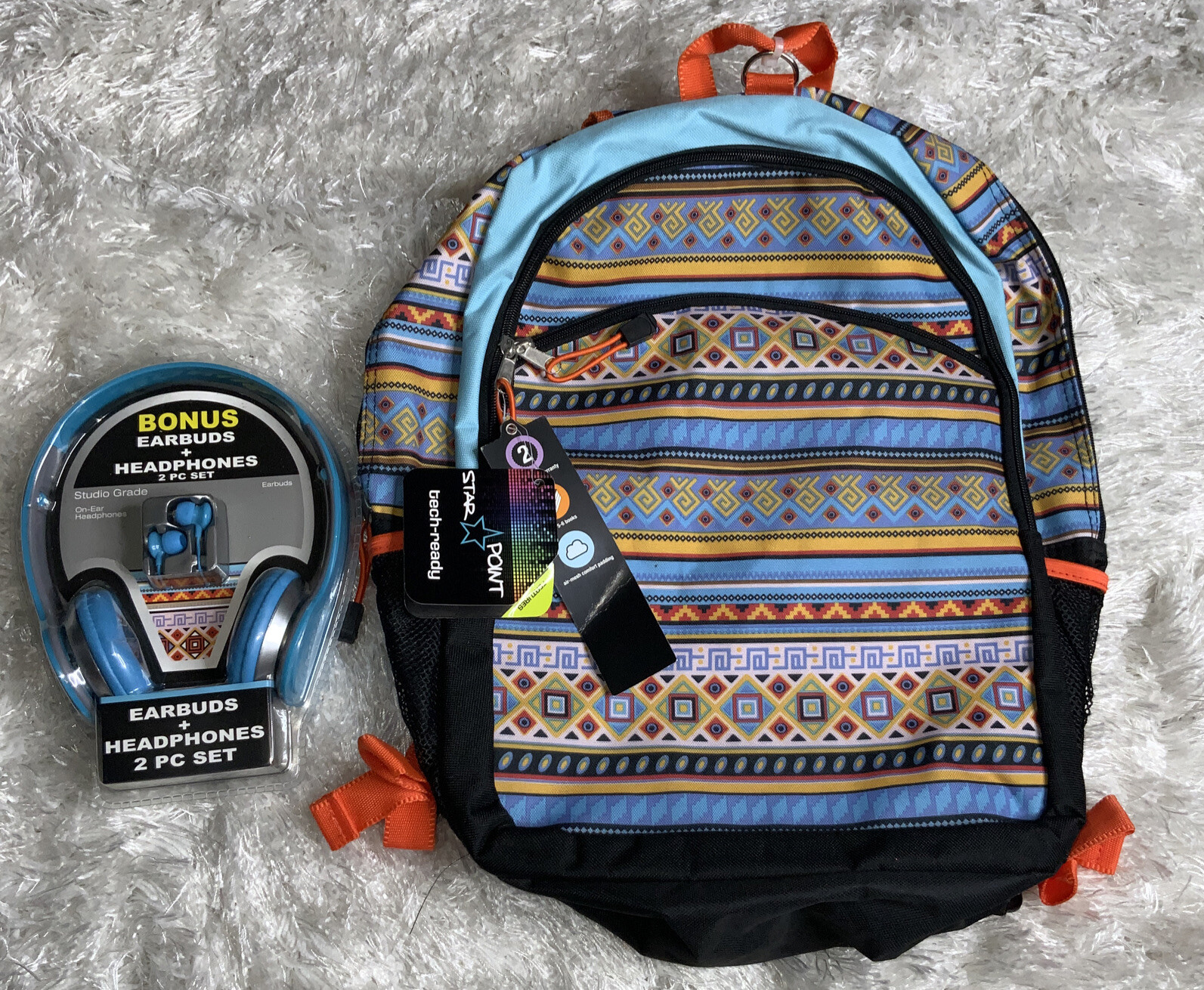 Star Point Tech Ready Tribal Print Backpack With Headphones 