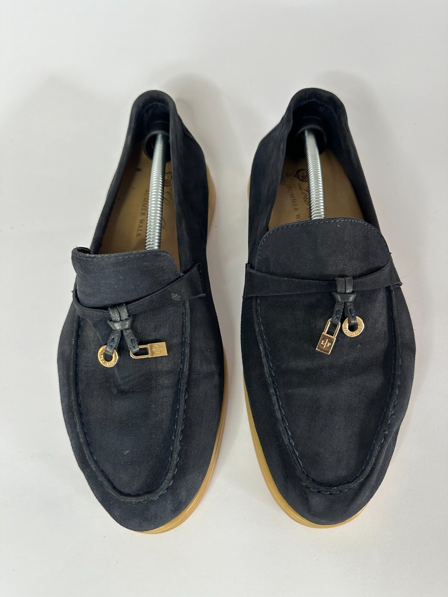 Loro Piana Blue Suede Summer Charms Walk Slip On Loafers Size 40