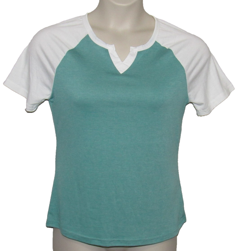 Emery Rose Green T Shirt Womens S Raglan Short Sleeve V-Neck Tee Preppy Casual