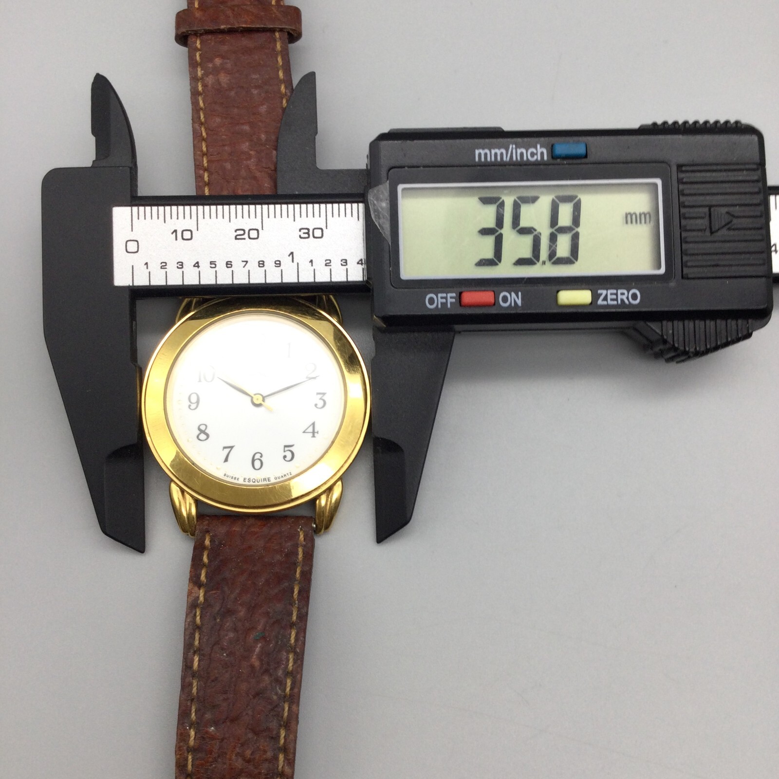 ESQ Esquire Watch Men 36mm Gold Tone Round Dial Brown Leather Band New