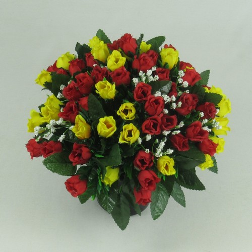 Artificial silk flowers memorial grave flower arrangement Red and Yellow 23cm - Picture 4 of 4