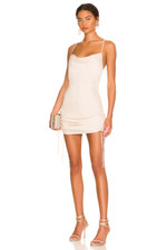 ASTR the Label Claire Mini Dress Cream Satin Ruched Sides XS NWOT $98