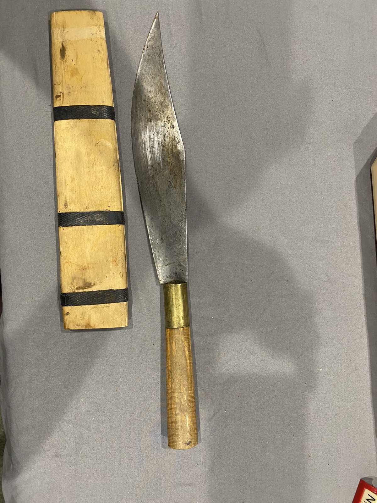 Eastern Asia Handmade Knife 10” Blade With Bamboo Sheath. A Vintage