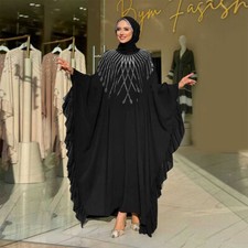 Moroccan Abaya Women Muslim Long Robes Rhinestone Batwing Sleeve Kaftan Dresses