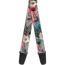 Buckle-Down Guitar Strap Flowers Filigree Pink 2 Inches Wide