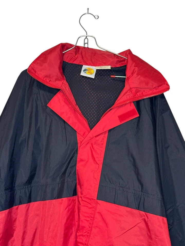 Bass Pro Shops 男式夹克风衣连帽全拉链口袋红色黑色大号 — 第 4/4 张图片