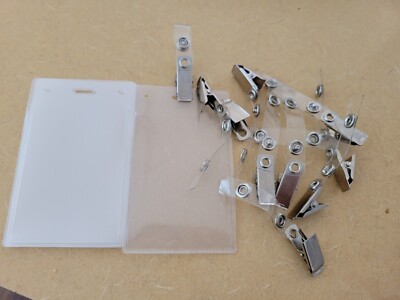 24 Vertical ID Cards + Metal Clips ID Holder Tag Badge Clear Work badges Lot of 