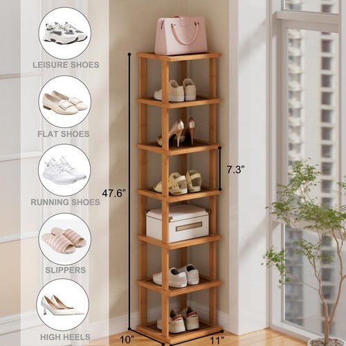 Vertical Shoe Rack for Entryway Bambom Shoe Rack 7-Tier Tall Shelf for Narrow... - Picture 2 of 7
