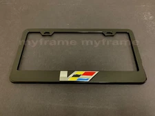 1pc 3D "V-Series" Emblem Black Metal License Plate Frame Holder Tag (Color)