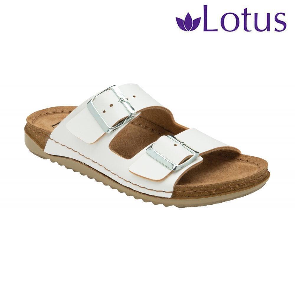 Lotus Ladies White Sandals Two Adjustable Straps Faux Leather Mule
