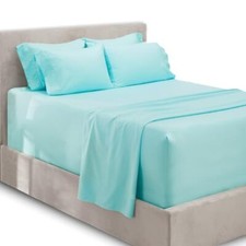 Sheet Set - Fits 18-24 Inch Mattresses - 6 Queen Aqua Blue Extra Deep Pocket