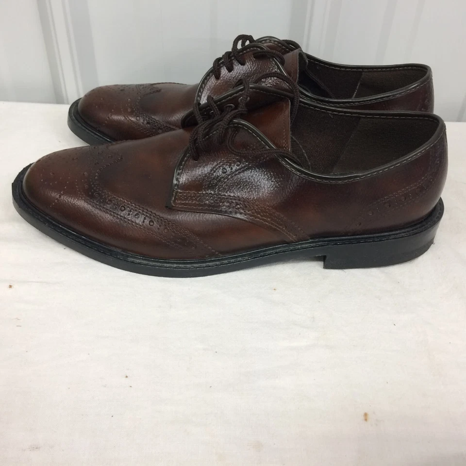 En muy buena condición Stafford JB - Zapatos de vestir de cuero marrón con punta de ala, se adapta a hombre 10,5 Foto 3 de 4